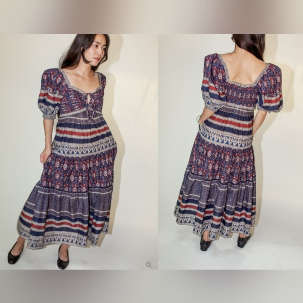 Sea NY Tasha Navy Print Short Sleeve Tiered Dress Size XL EUC